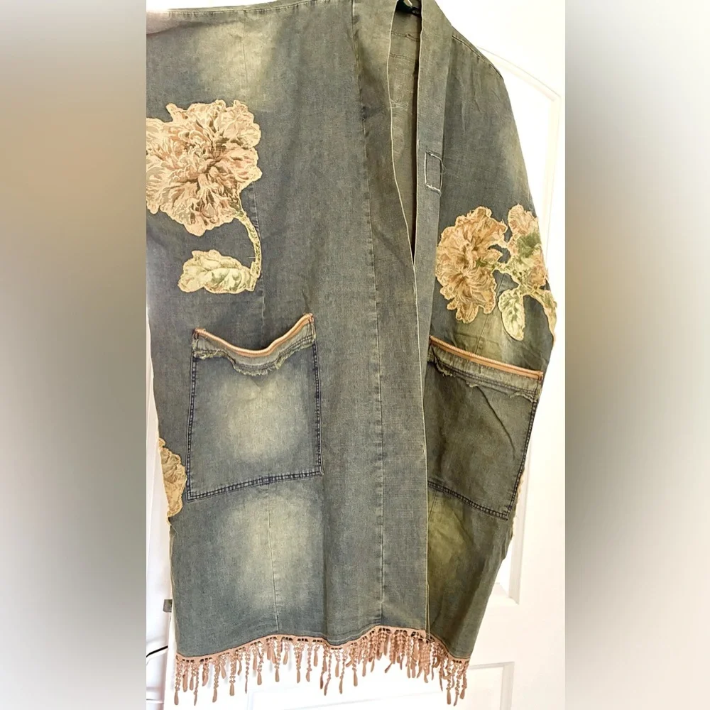 Jaded Gypsy Appliqué & Embroidered Denim Duster Coat - Floral Appliqué - Picture 3 of 6